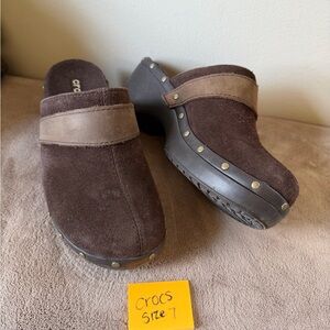 CROCS Brown Suede Clogs with Studded Platform